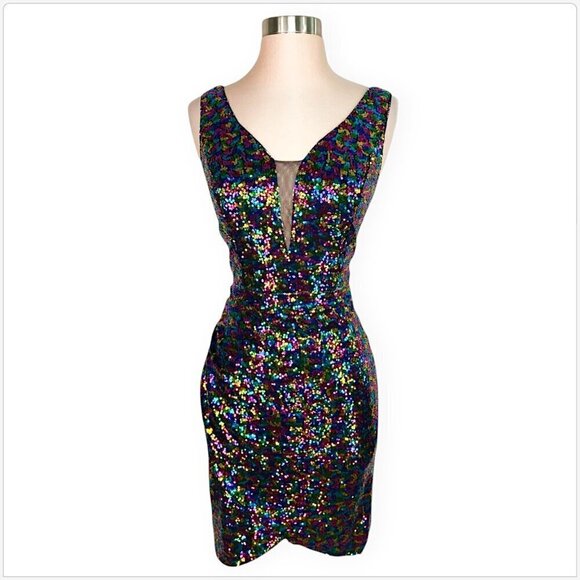 Grace Karin Colorful Multi Color Metallic Sequin Bodycon Cocktail Dress NWT S - Picture 3 of 5